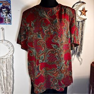 Alfred Dunner Red Paisley Short Sleeve Shirt